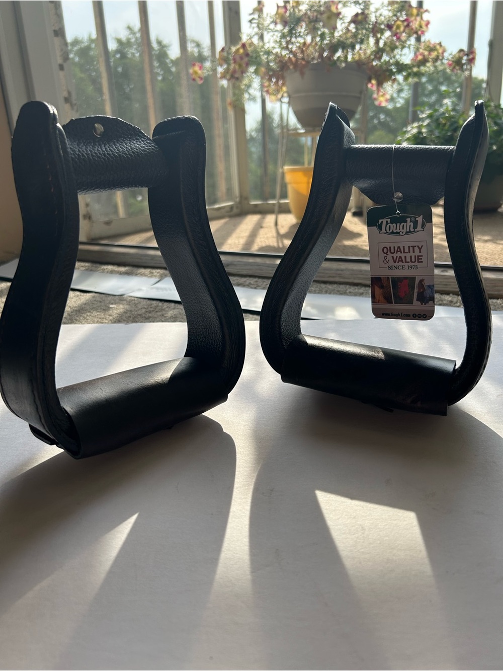 Western stirrups Tough 1 NWT leather covered Dark chocolate color